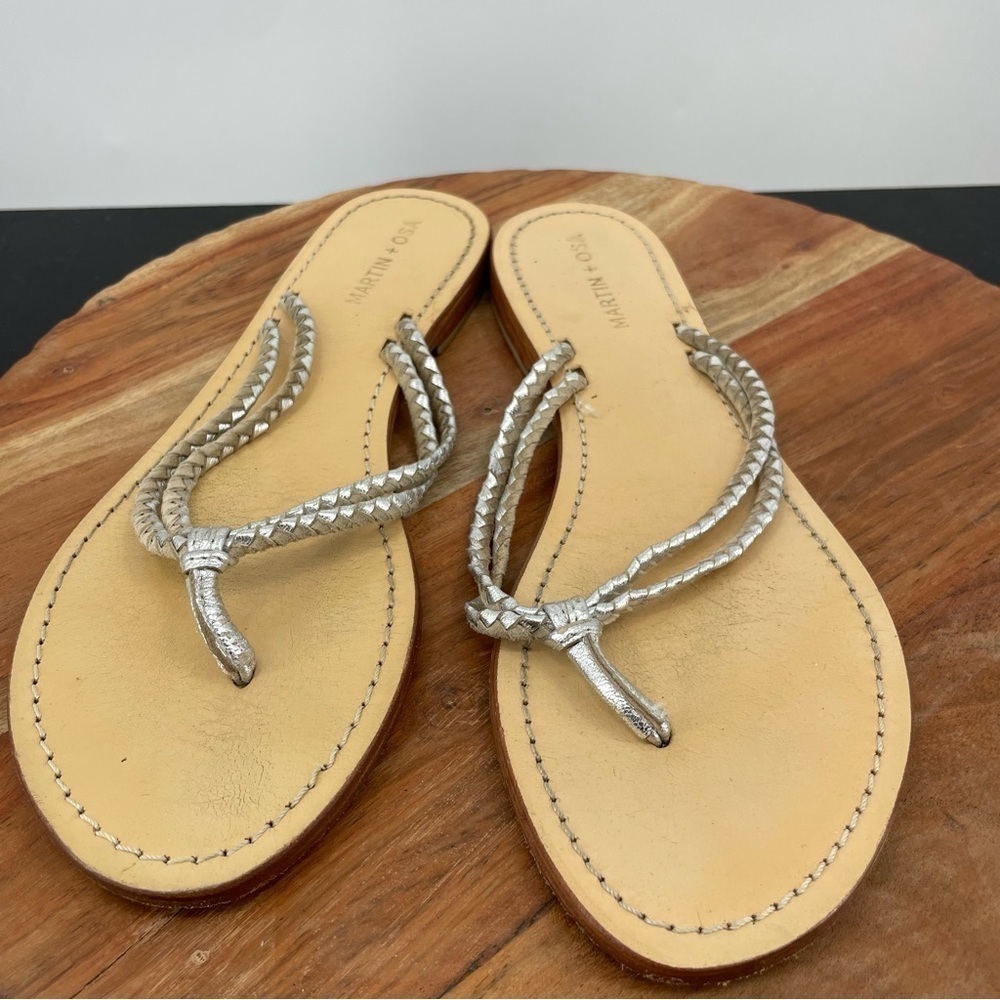 Martin + Osa braided silver Leather Sandal Flip Flops Sz 8